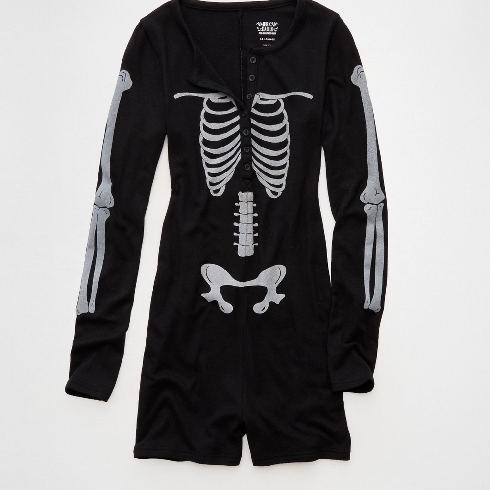 American Eagle Outfitters Black Skeleton Pajama Romper